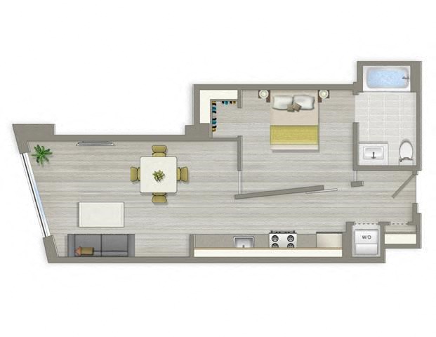 Floor plan for 1 bed, 1 bath, 663 sqft